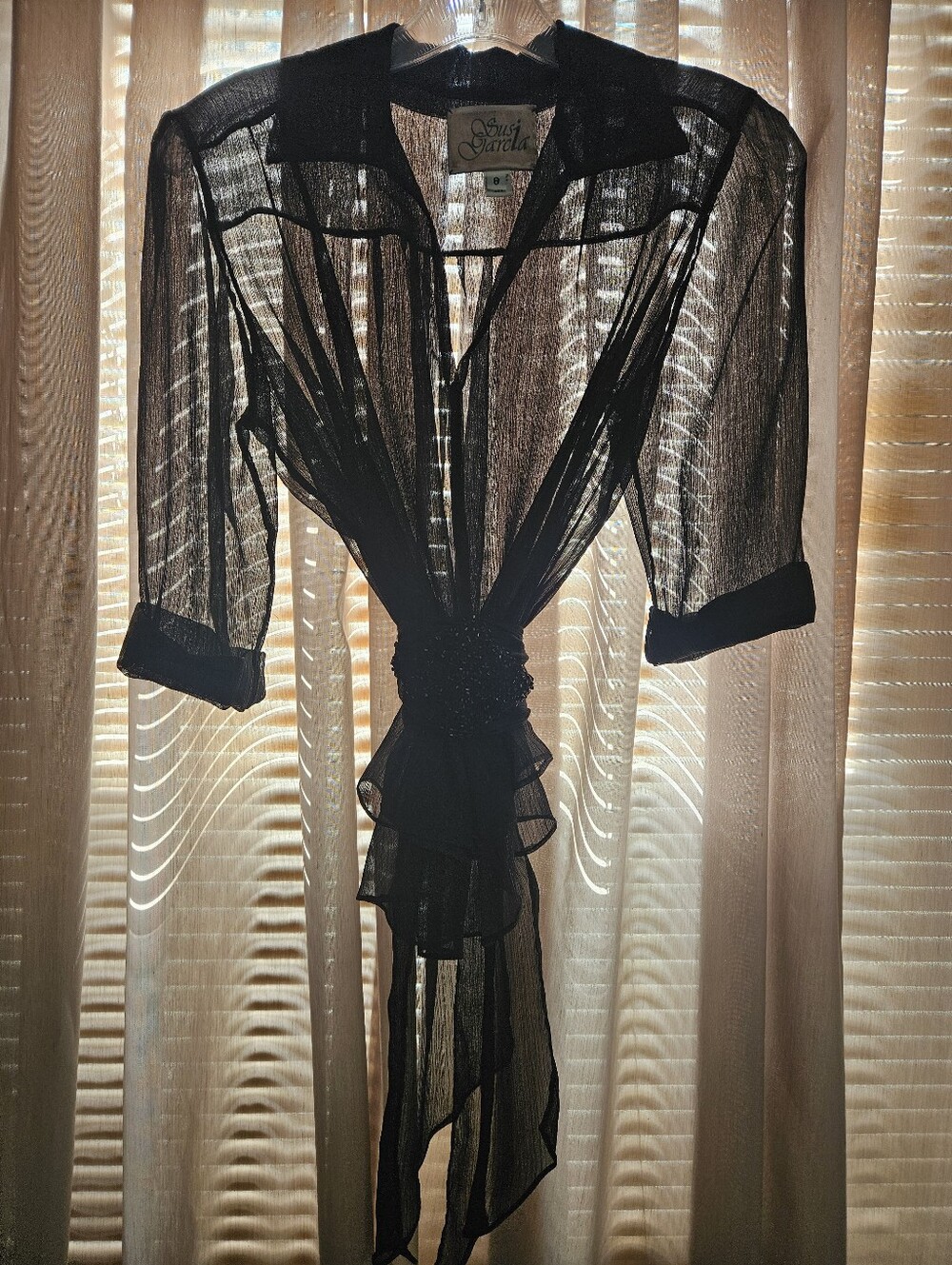 Sheer Black Tie-Front Blouse